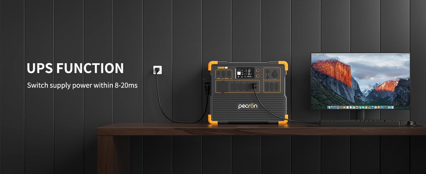 Pecron E3600 LFP Portable Power Station - 3072Wh, 3600W Output, LiFePO4 Battery, Rapid Charging, IPS Touchscreen, Battery for RVs, Camping, Off-Grid Living & Emergency Backup - RVPowerEssentials.com