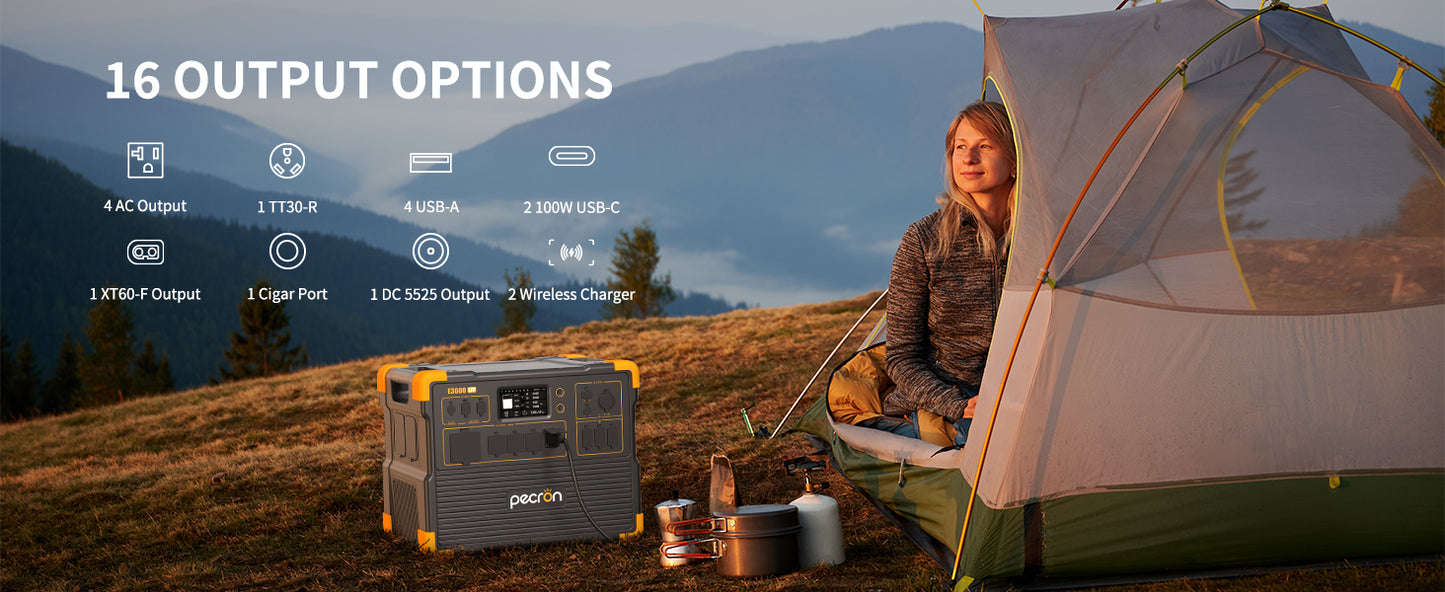 Pecron E3600 LFP Portable Power Station - 3072Wh, 3600W Output, LiFePO4 Battery, Rapid Charging, IPS Touchscreen, Battery for RVs, Camping, Off-Grid Living & Emergency Backup - RVPowerEssentials.com