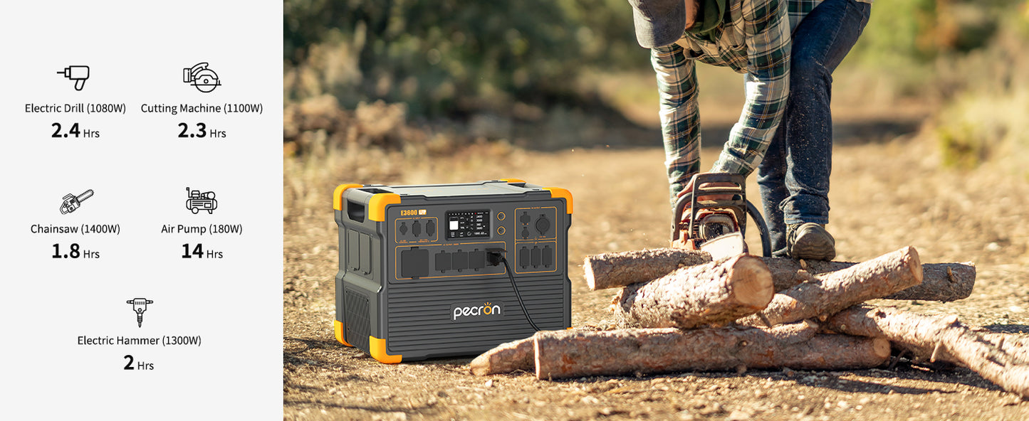 Pecron E3600 LFP Portable Power Station - 3072Wh, 3600W Output, LiFePO4 Battery, Rapid Charging, IPS Touchscreen, Battery for RVs, Camping, Off-Grid Living & Emergency Backup - RVPowerEssentials.com