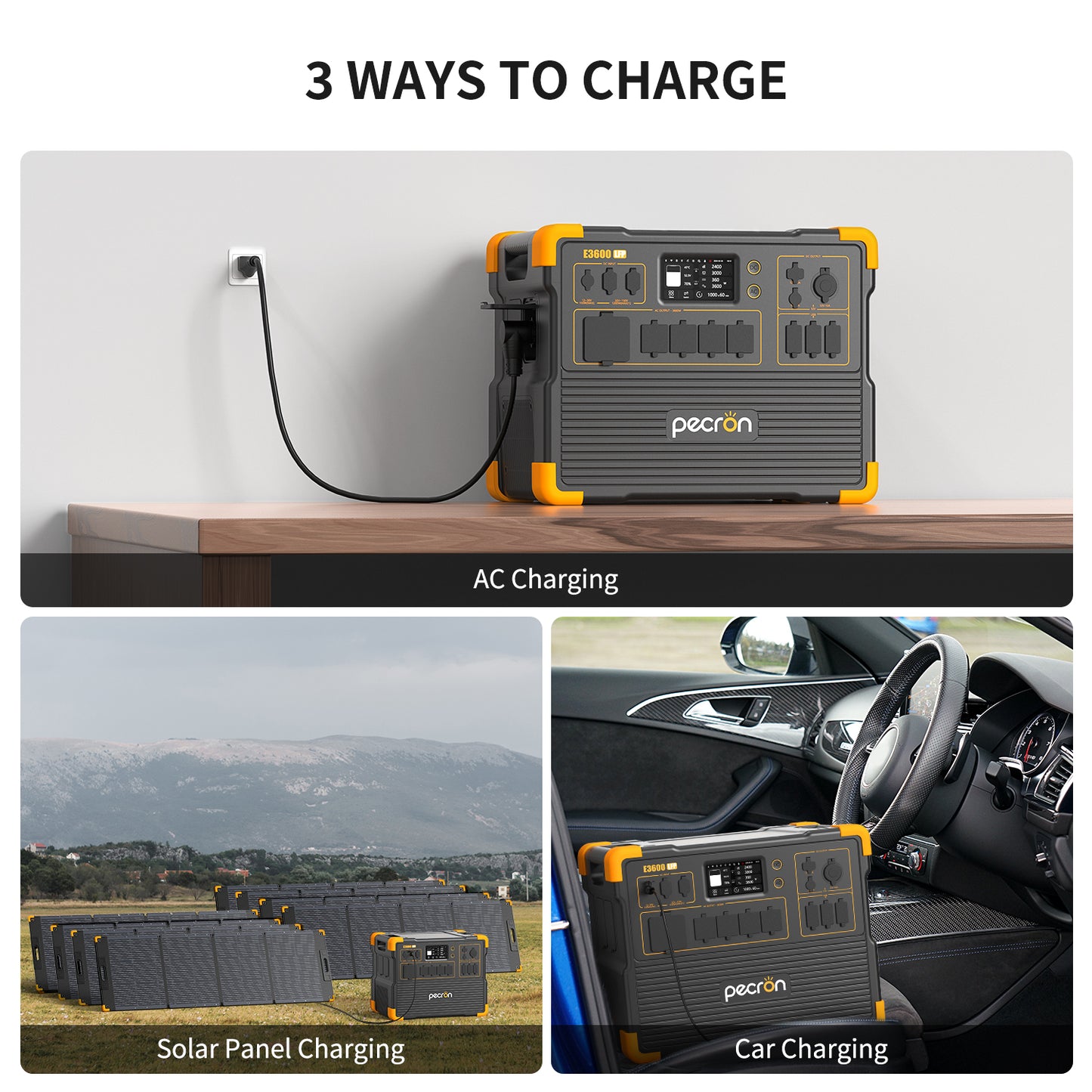 Pecron E3600 LFP Portable Power Station - 3072Wh, 3600W Output, LiFePO4 Battery, Rapid Charging, IPS Touchscreen, Battery for RVs, Camping, Off-Grid Living & Emergency Backup - RVPowerEssentials.com