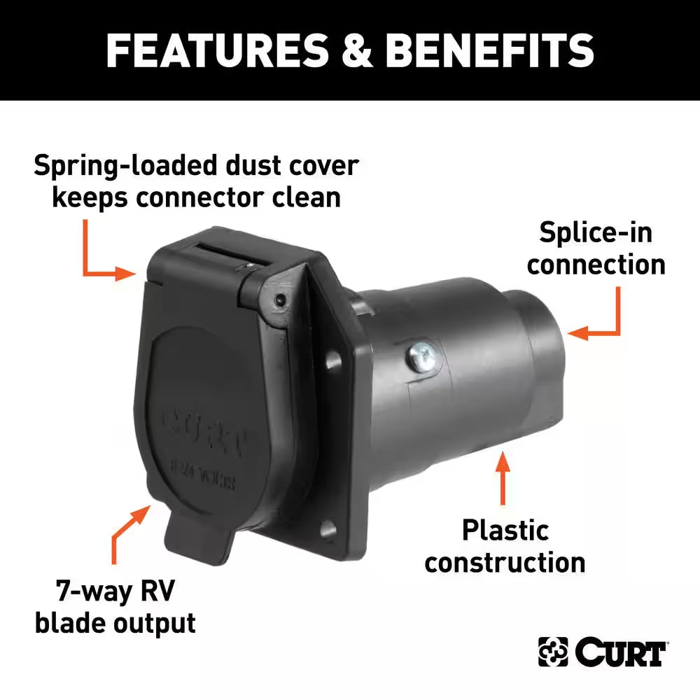 7-Way RV Blade Connector Socket (Vehicle Side, Black Plastic)