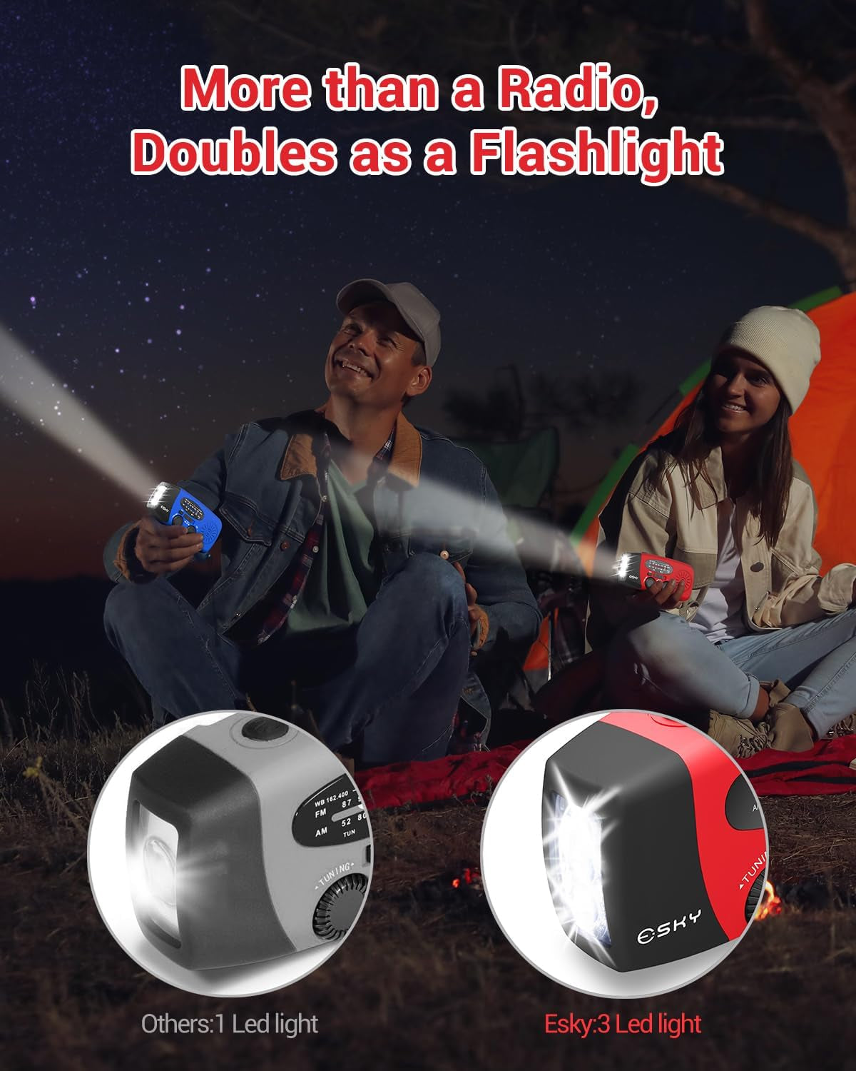 Emergency Hand Crank Radio with 3 LED Flashlight, AM/FM/NOAA Portable Weather Radio with 2000Mah Power Bank Phone Charger, Solar Powered Rechargeable Radio for Indoor Survival Camping, SOS Alarm