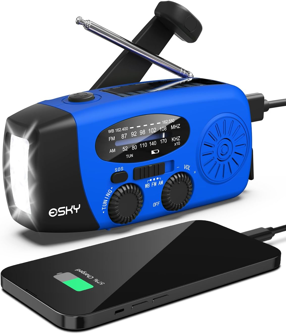 Emergency Hand Crank Radio with 3 LED Flashlight, AM/FM/NOAA Portable Weather Radio with 2000mAh Power Bank, Solar Powered for Camping - RV Power Essentials