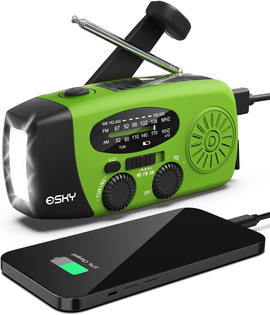 Emergency Hand Crank Radio with 3 LED Flashlight, AM/FM/NOAA Portable Weather Radio with 2000mAh Power Bank, Solar Powered for Camping - RV Power Essentials