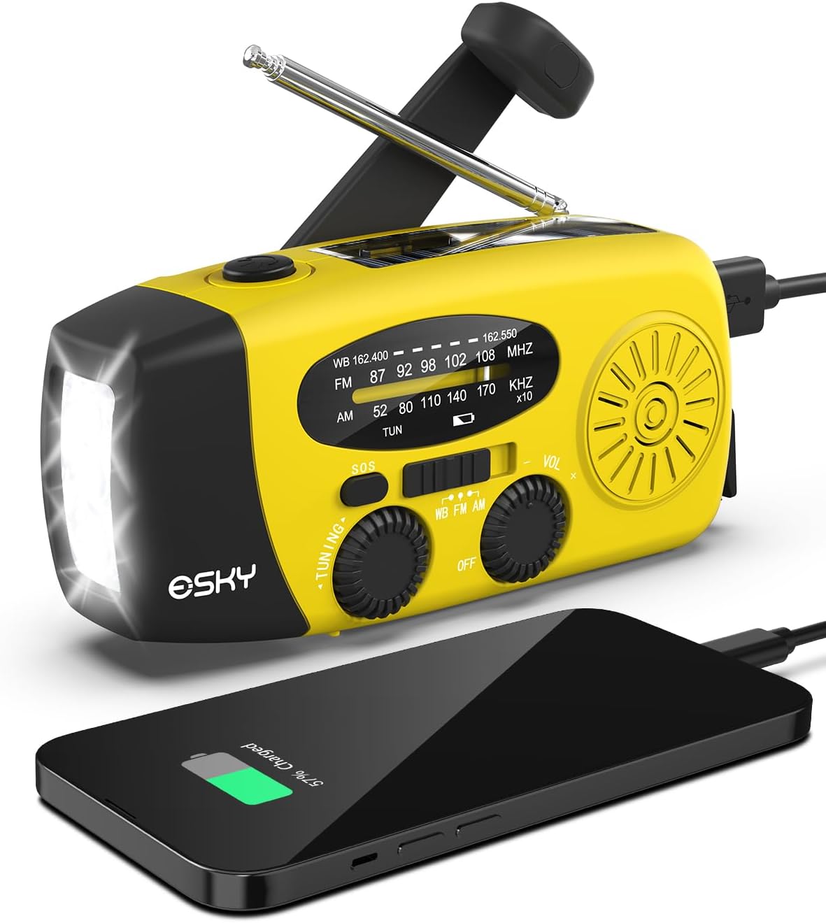 Emergency Hand Crank Radio with 3 LED Flashlight, AM/FM/NOAA Portable Weather Radio with 2000mAh Power Bank, Solar Powered for Camping - RV Power Essentials