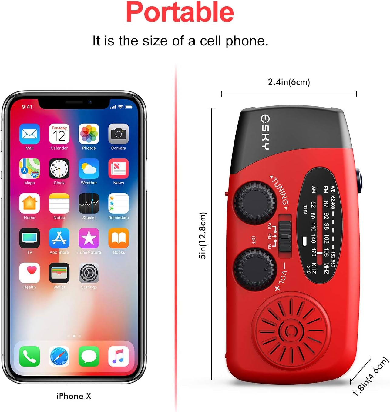 Emergency Hand Crank Radio with 3 LED Flashlight, AM/FM/NOAA Portable Weather Radio with 2000Mah Power Bank Phone Charger, Solar Powered Rechargeable Radio for Indoor Survival Camping, SOS Alarm