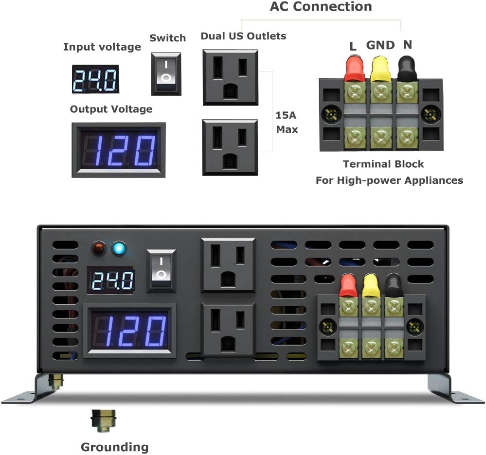 3500W Pure Sine Wave Solar Power Inverter Generator 24V DC to 120V AC Converter Car Inverter
