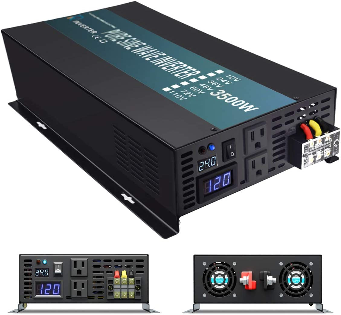 3500W Pure Sine Wave Solar Power Inverter Generator 24V DC to 120V AC Converter Car Inverter