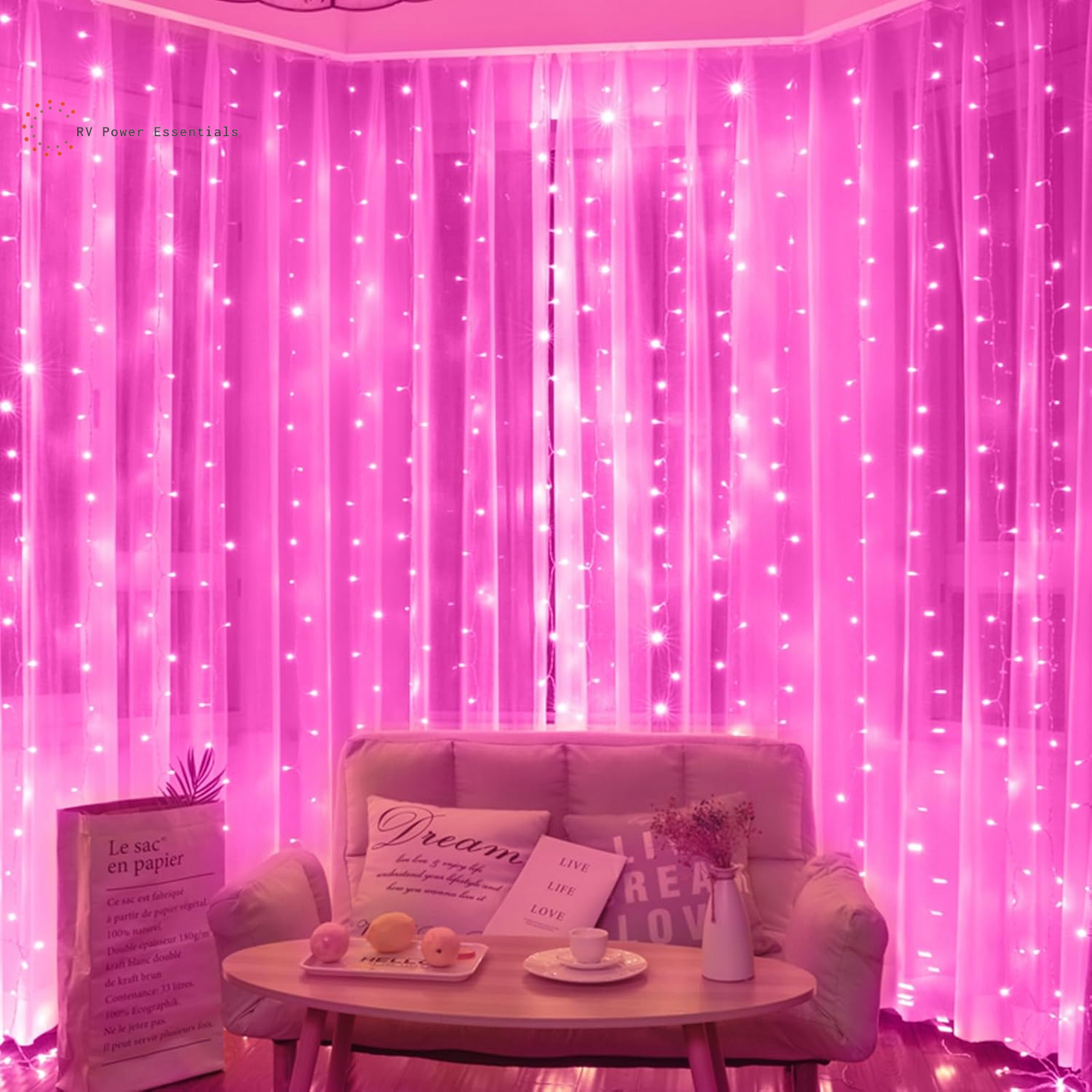 Brightown LED Curtain String Lights – Waterproof Hanging Lights with Remote & Timer, 8 Modes – RV Power Essentials