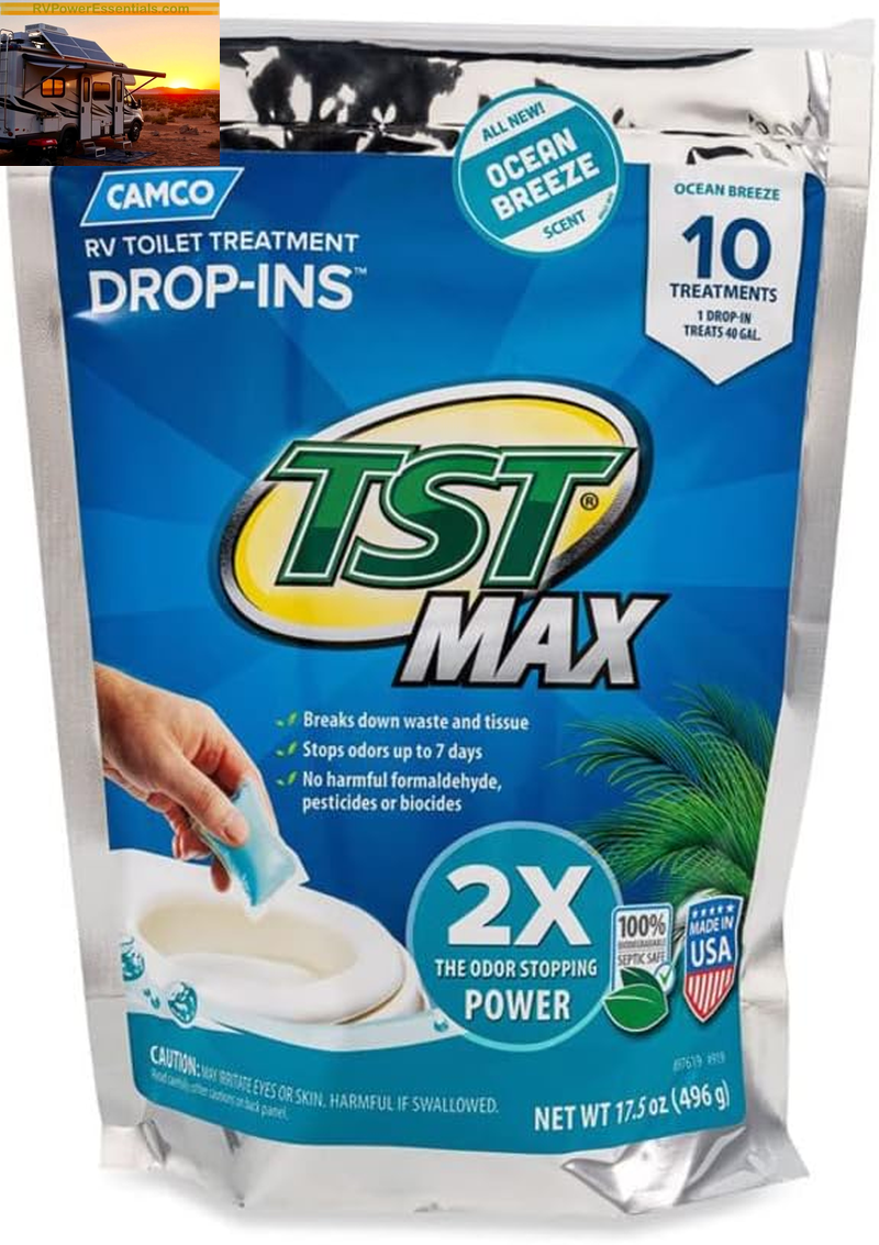 Camco TST MAX RV Toilet Treatment Drop-Ins – Odor Control & Waste Breakdown – RV Power Essentials