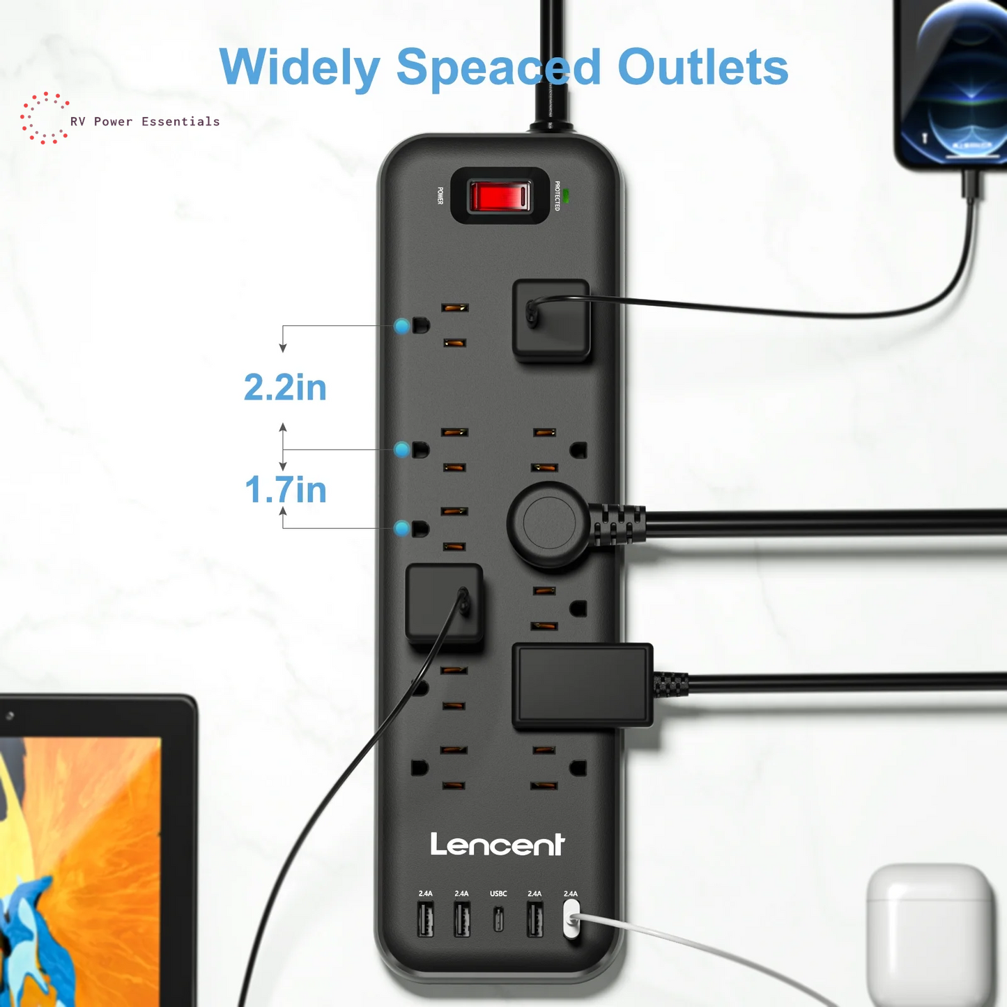 17 in 1 Surge Protector Power Strip, 1 Count Portable Modern Electrical Flat Plug Power Strip with 6 USB Ports, Compact Desk Charging Station for Home, Office & School, USB Power Outlet, Power Socket Extender