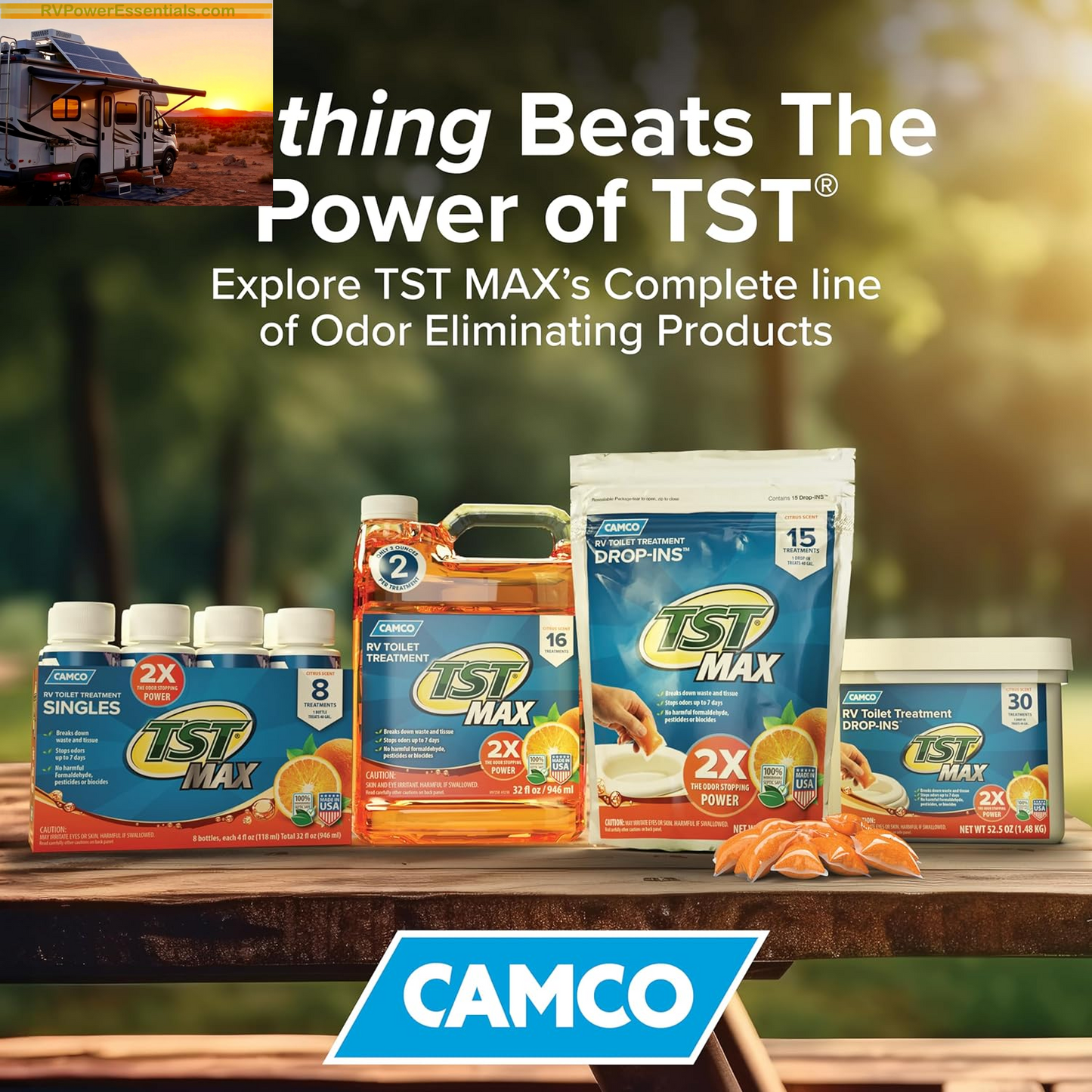Camco TST MAX RV Toilet Treatment Drop-Ins – Odor Control & Waste Breakdown – RV Power Essentials