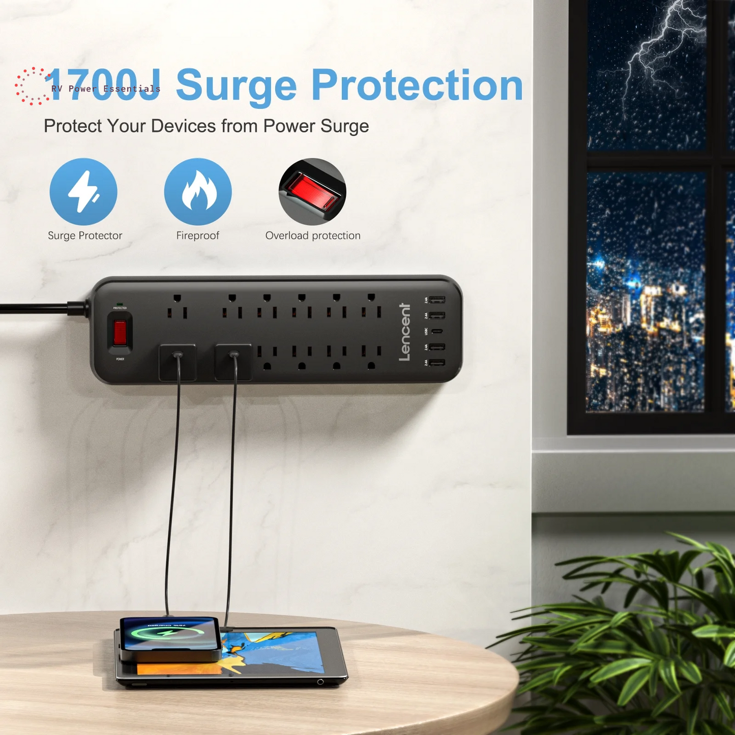 17 in 1 Surge Protector Power Strip, 1 Count Portable Modern Electrical Flat Plug Power Strip with 6 USB Ports, Compact Desk Charging Station for Home, Office & School, USB Power Outlet, Power Socket Extender