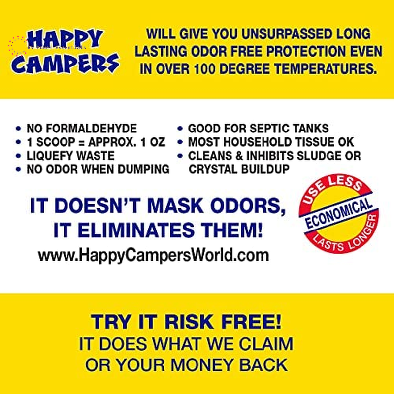 Happy Campers RV Toilet Treatment 18 - Extra Strength Odor Eliminator for Black and Gray Holding Tanks - RVPowerEssentials.com