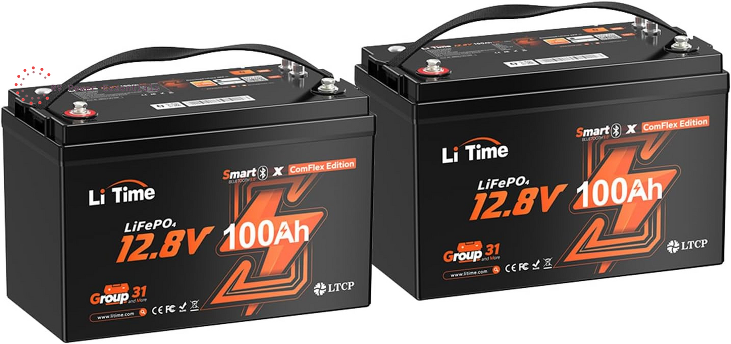 LiTime 12V 100Ah Smart LiFePO4 Battery w/ Bluetooth, 100A BMS & CAN/RS485 – Reliable Power for RVs, Boats, and Off-Grid Adventures (Group 31)