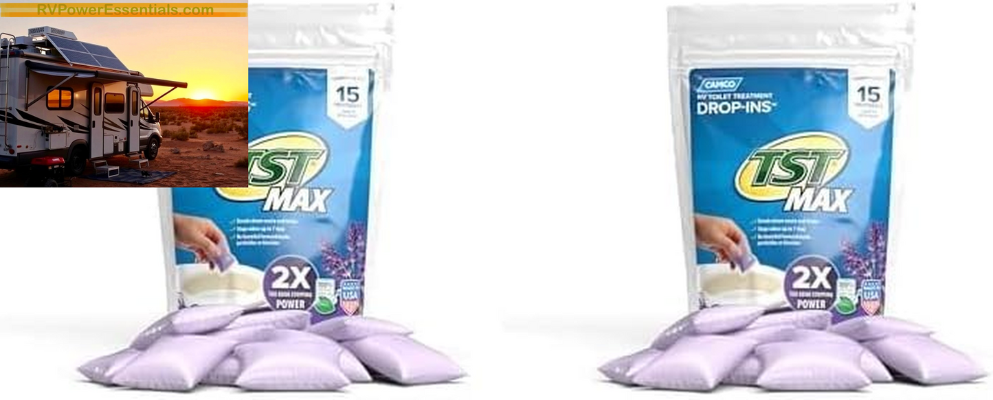 Camco TST MAX RV Toilet Treatment Drop-Ins – Odor Control & Waste Breakdown – RV Power Essentials