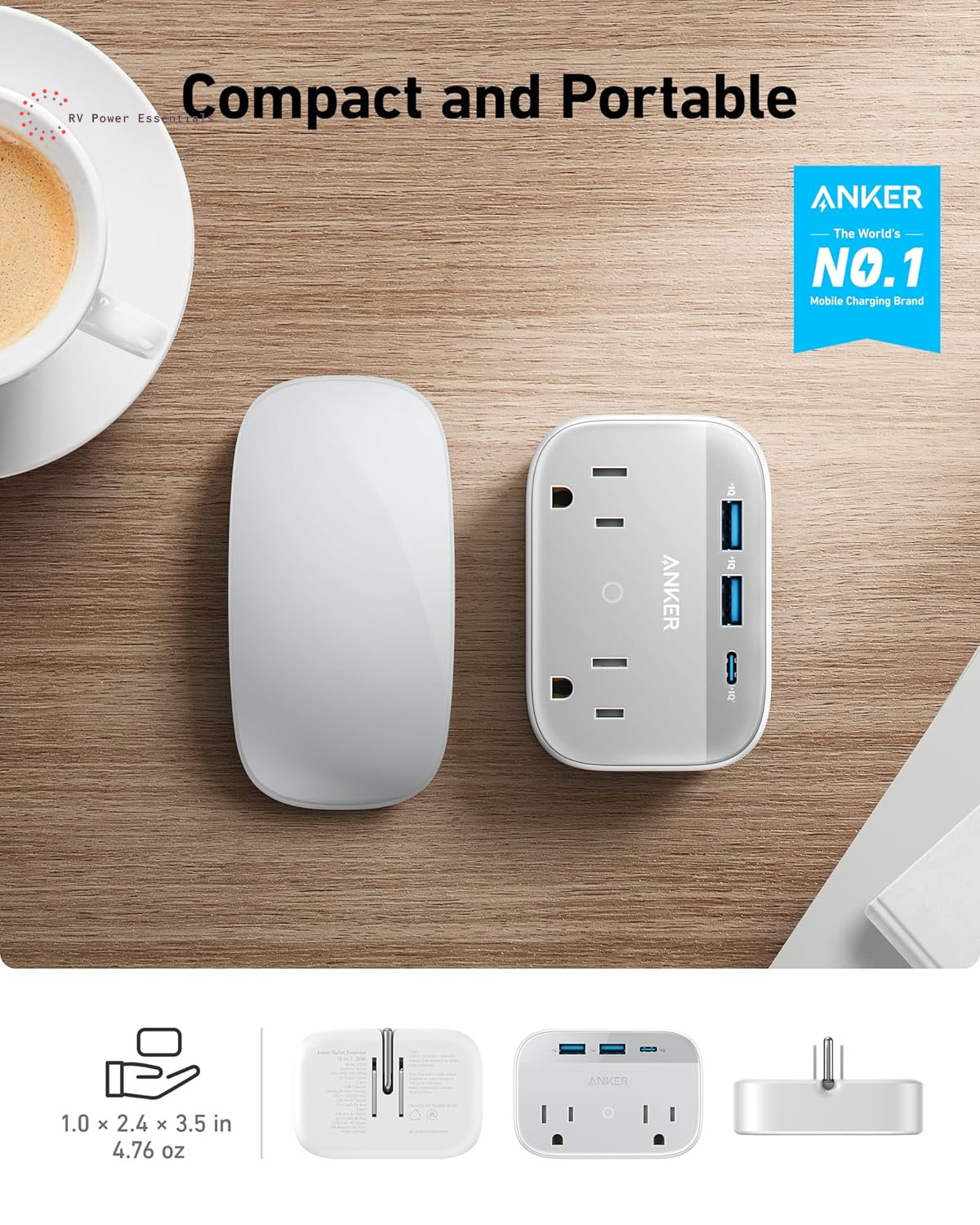 Anker Portable Outlet Extender with Foldable Plug, 5 Multi-Plug Outlet, High-Speed 30W USB C Power Delivery, Compatible with Iphone 15/15 Plus/15 Pro/15 Pro Max,Compact for Travel, Home, TUV Listed
