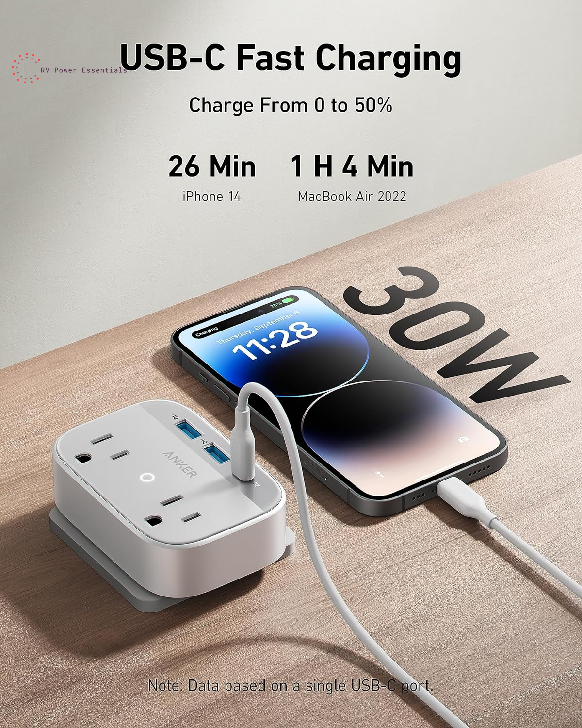 Anker Portable Outlet Extender with Foldable Plug, 5 Multi-Plug Outlet, High-Speed 30W USB C Power Delivery, Compatible with Iphone 15/15 Plus/15 Pro/15 Pro Max,Compact for Travel, Home, TUV Listed