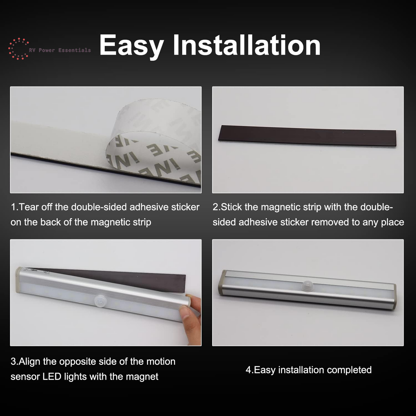 Motion Activated RV Step Lights – 10 LED Battery-Operated Motion Sensor Light Bar for Motorhomes, Travel Trailers & Campers (2 Pack)