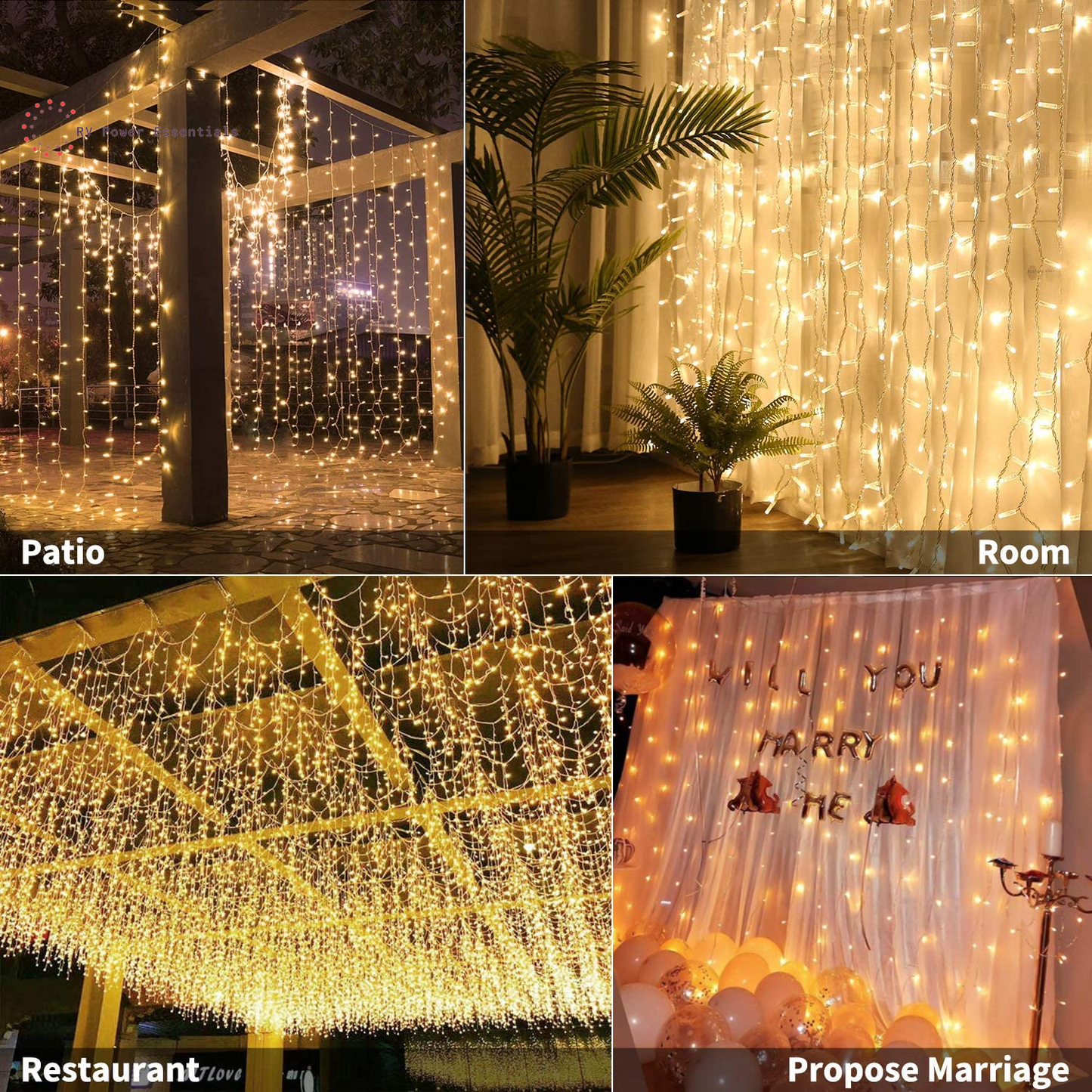Brightown LED Curtain String Lights – Waterproof Hanging Lights with Remote & Timer, 8 Modes – RV Power Essentials