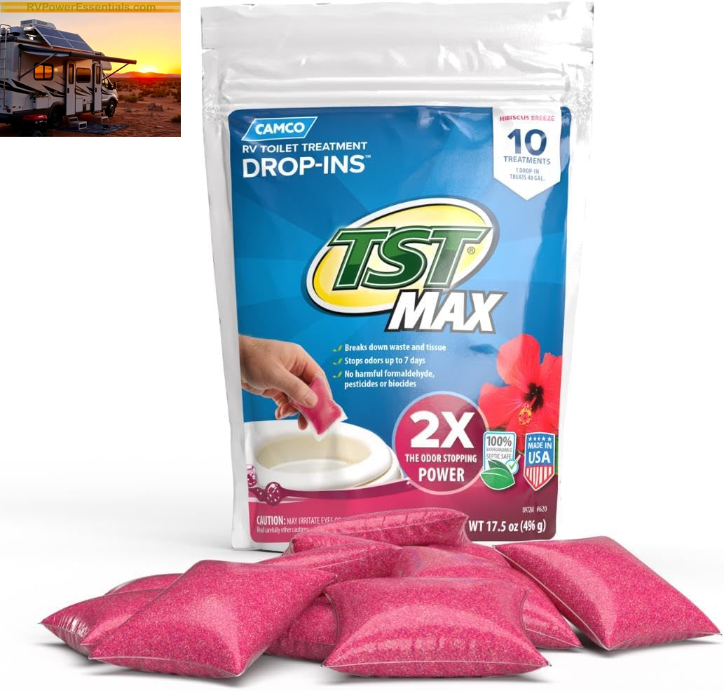 Camco TST MAX RV Toilet Treatment Drop-Ins – Odor Control & Waste Breakdown – RV Power Essentials