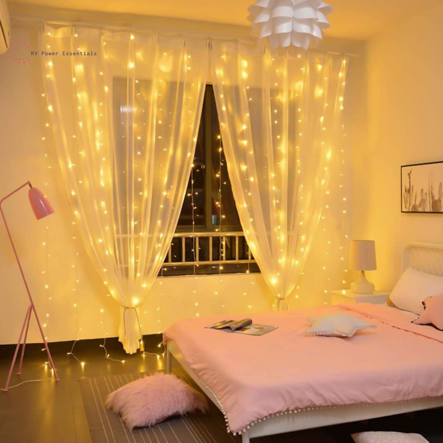 Brightown LED Curtain String Lights – Waterproof Hanging Lights with Remote & Timer, 8 Modes – RV Power Essentials