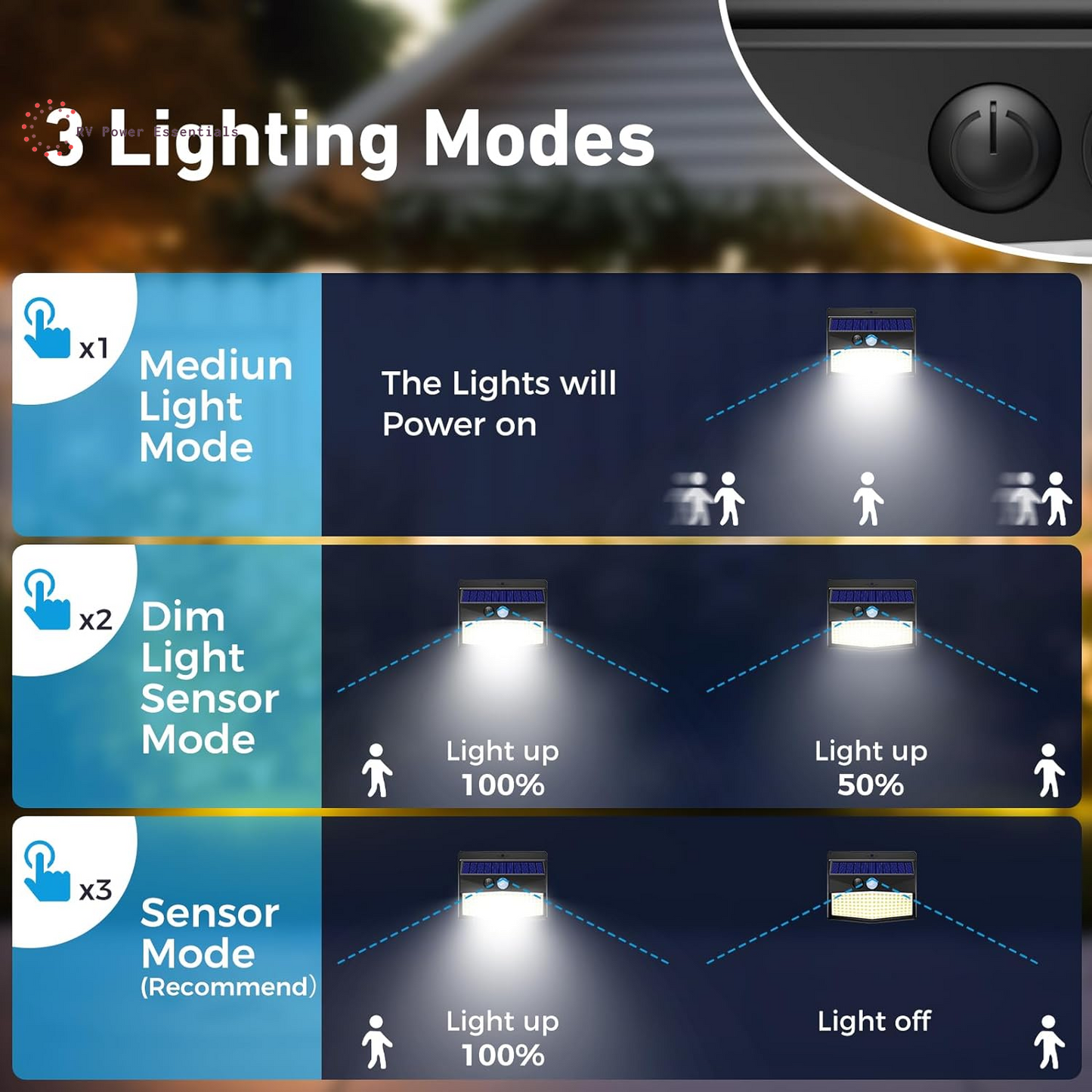 6-Pack Solar-Powered Motion Lights | Rugged, Waterproof Outdoor Lighting for RVs, Campsites, Decks & Gardens | 3 Lighting Modes for Safety and Adventure