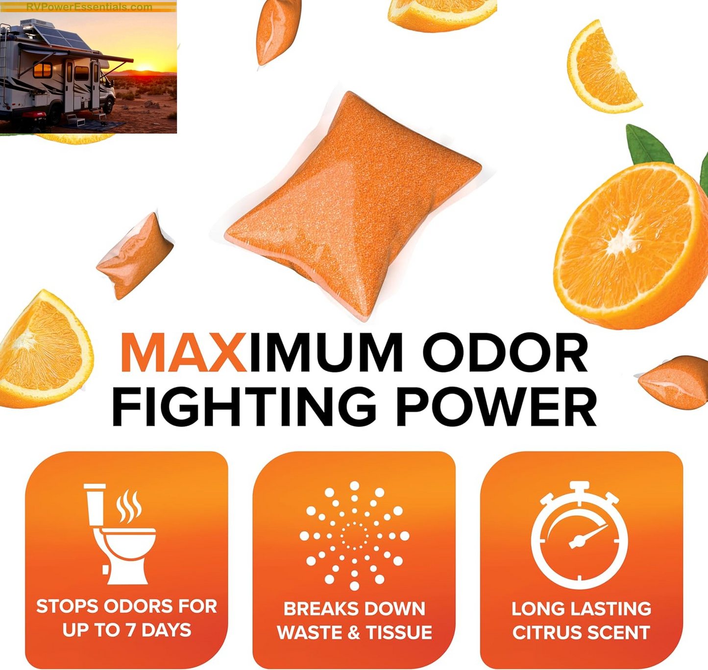 Camco TST MAX RV Toilet Treatment Drop-Ins – Odor Control & Waste Breakdown – RV Power Essentials