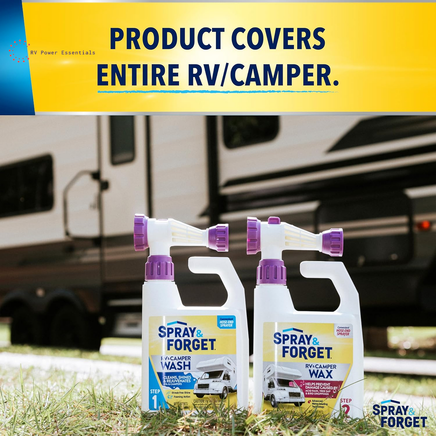 Spray & Forget RV & Camper Wash + Wax Combo | 2-Pack (1 Qt Each) Ready-to-Use Hose-End System | Cleans, Shines & Protects Your RV Exterior with Effortless Application