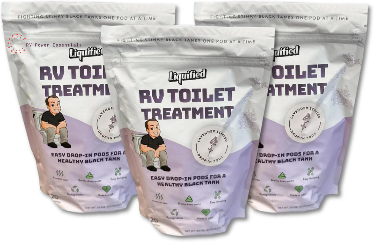 Liquified RV Toilet Treatment Drop-Ins | 60 Orange-Scented Pods | Odor Control & Waste Breakdown | Septic Safe | RV Power Essentials