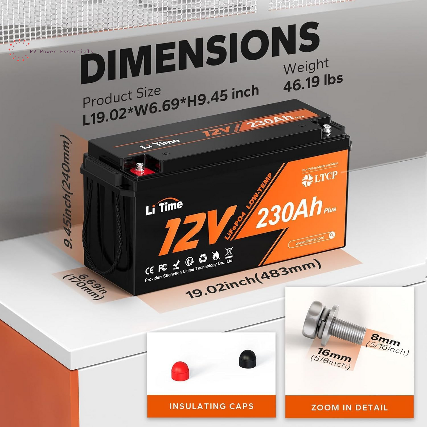 Litime 12V 230Ah LiFePO4 Battery | 4000+ Deep Cycles, Low-Temp Protection, 200A BMS | Backup Power for RVs, Marine, Boats, Trolling Motors & Home Energy