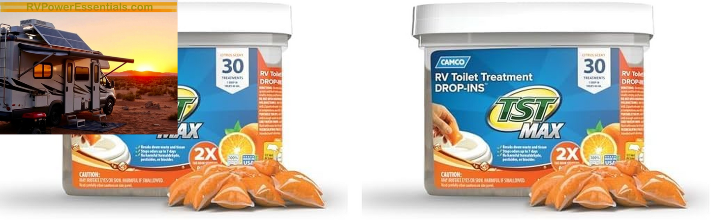 Camco TST MAX RV Toilet Treatment Drop-Ins – Odor Control & Waste Breakdown – RV Power Essentials