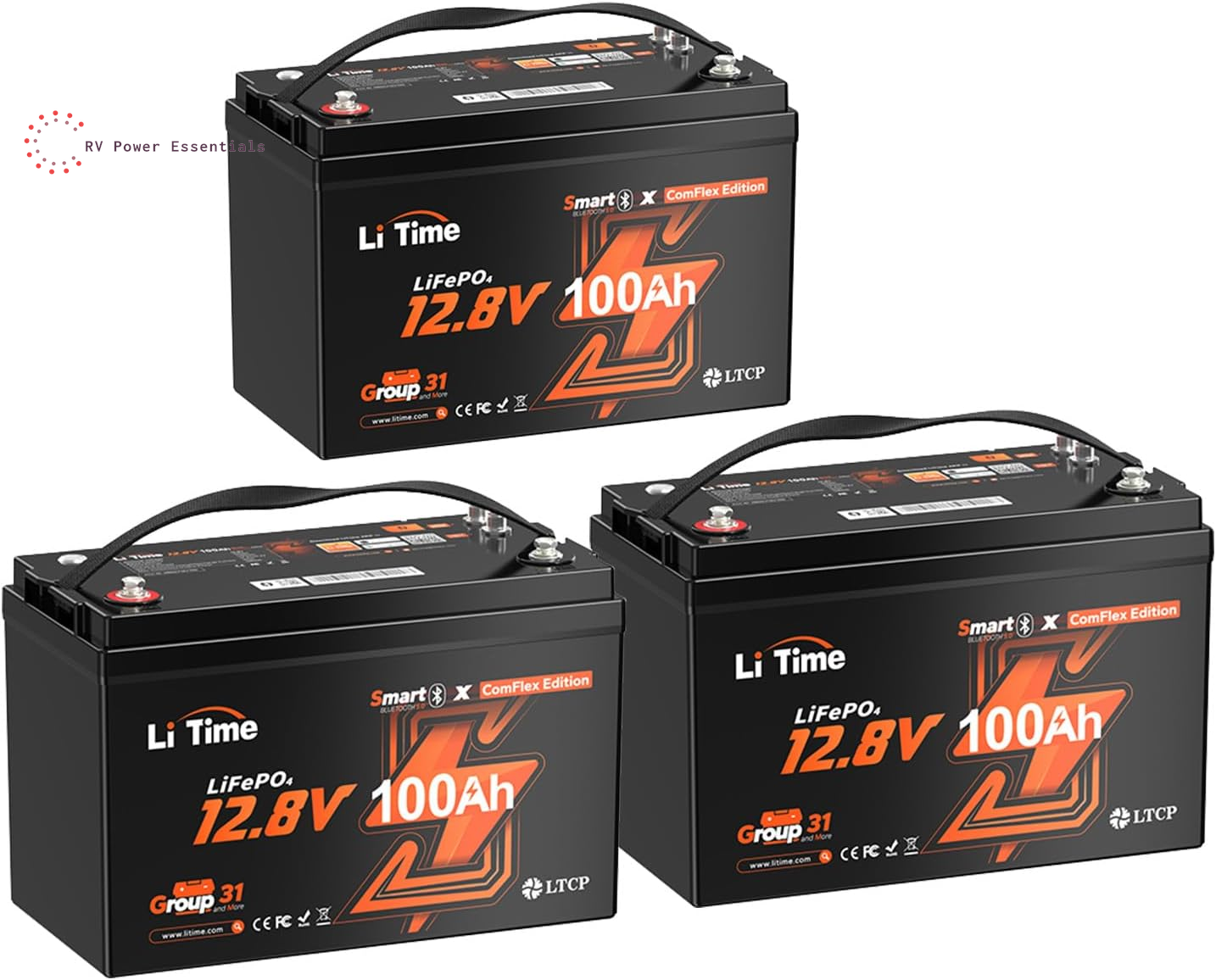 LiTime 12V 100Ah Smart LiFePO4 Battery w/ Bluetooth, 100A BMS & CAN/RS485 – Reliable Power for RVs, Boats, and Off-Grid Adventures (Group 31)