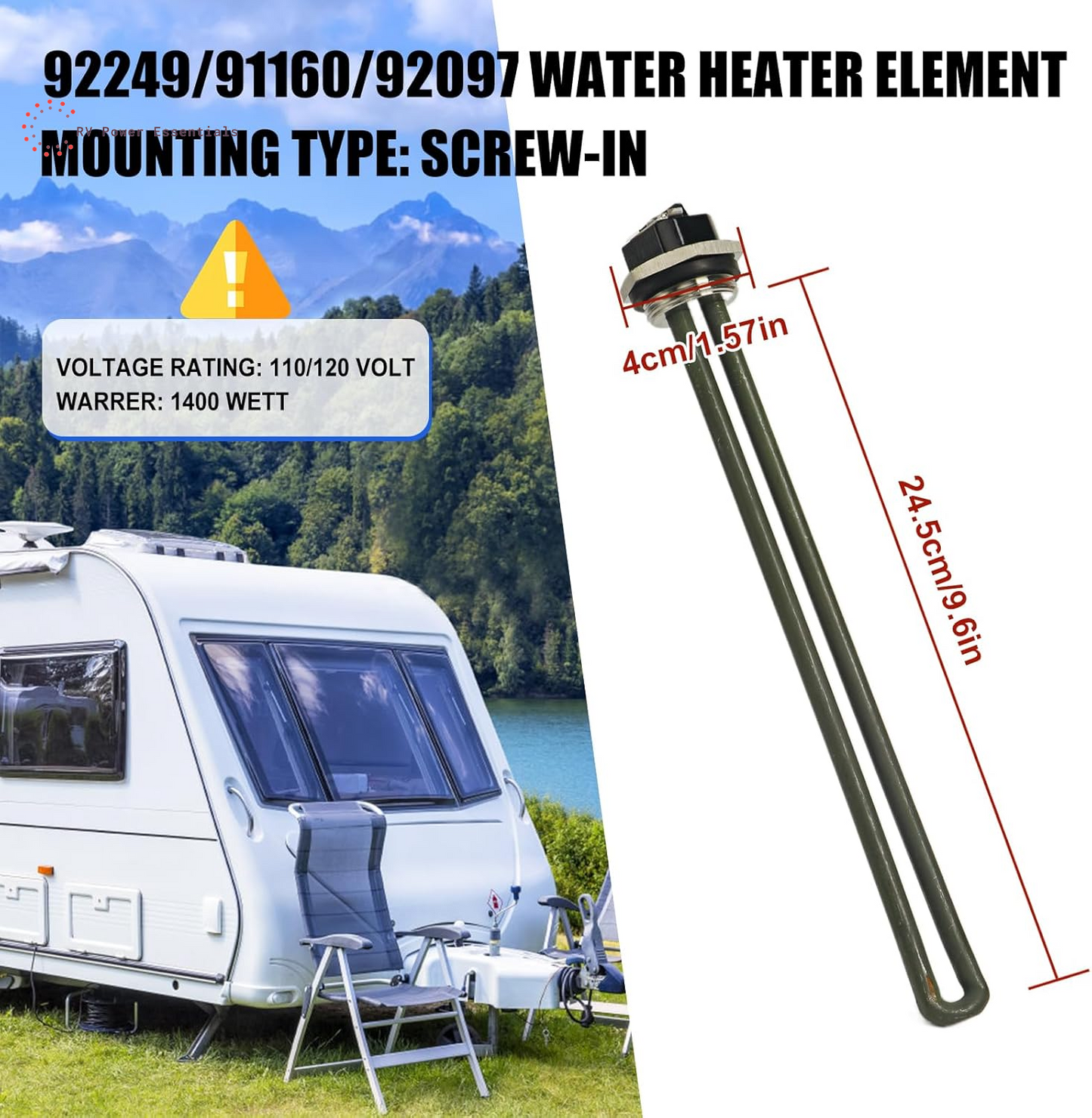 92249 RV Water Heater Element for Atwood Water Heater Parts – 1400W 110V/120V Screw-In Replacement for Camper, Motorhome & RV - RVPowerEssentials.com