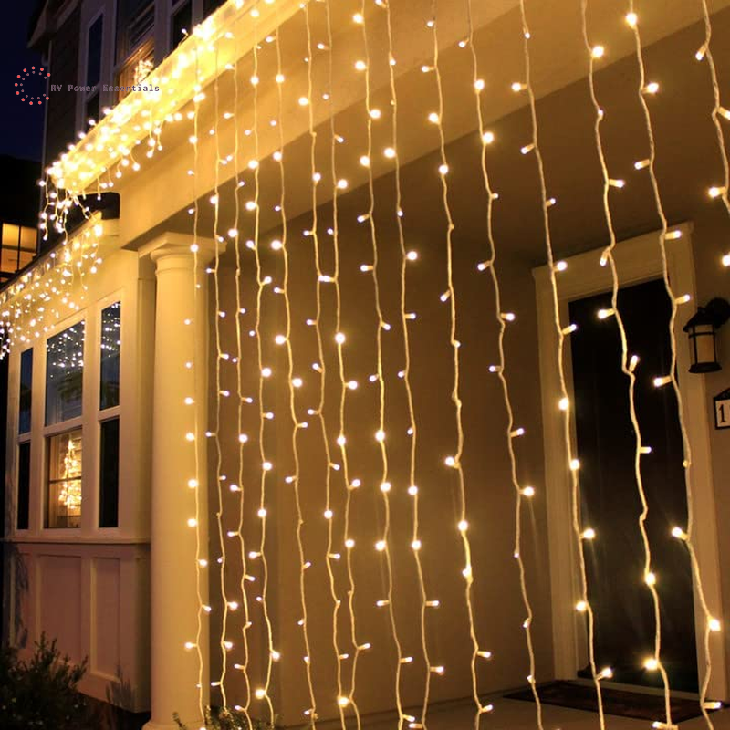 Brightown LED Curtain String Lights – Waterproof Hanging Lights with Remote & Timer, 8 Modes – RV Power Essentials