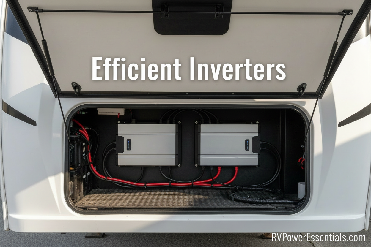 efficient inverters correctly wired and in the cargo bay of an RV 