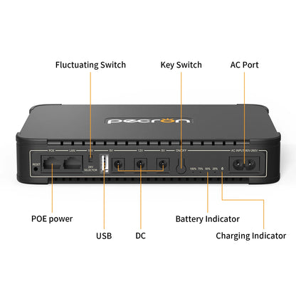 Pecron D77 DC UPS Battery Backup, 76.96Wh Small UPS for Wifi Router/Modem/Security Camera/Phone, with Poe Port, 5V/9V/12V
