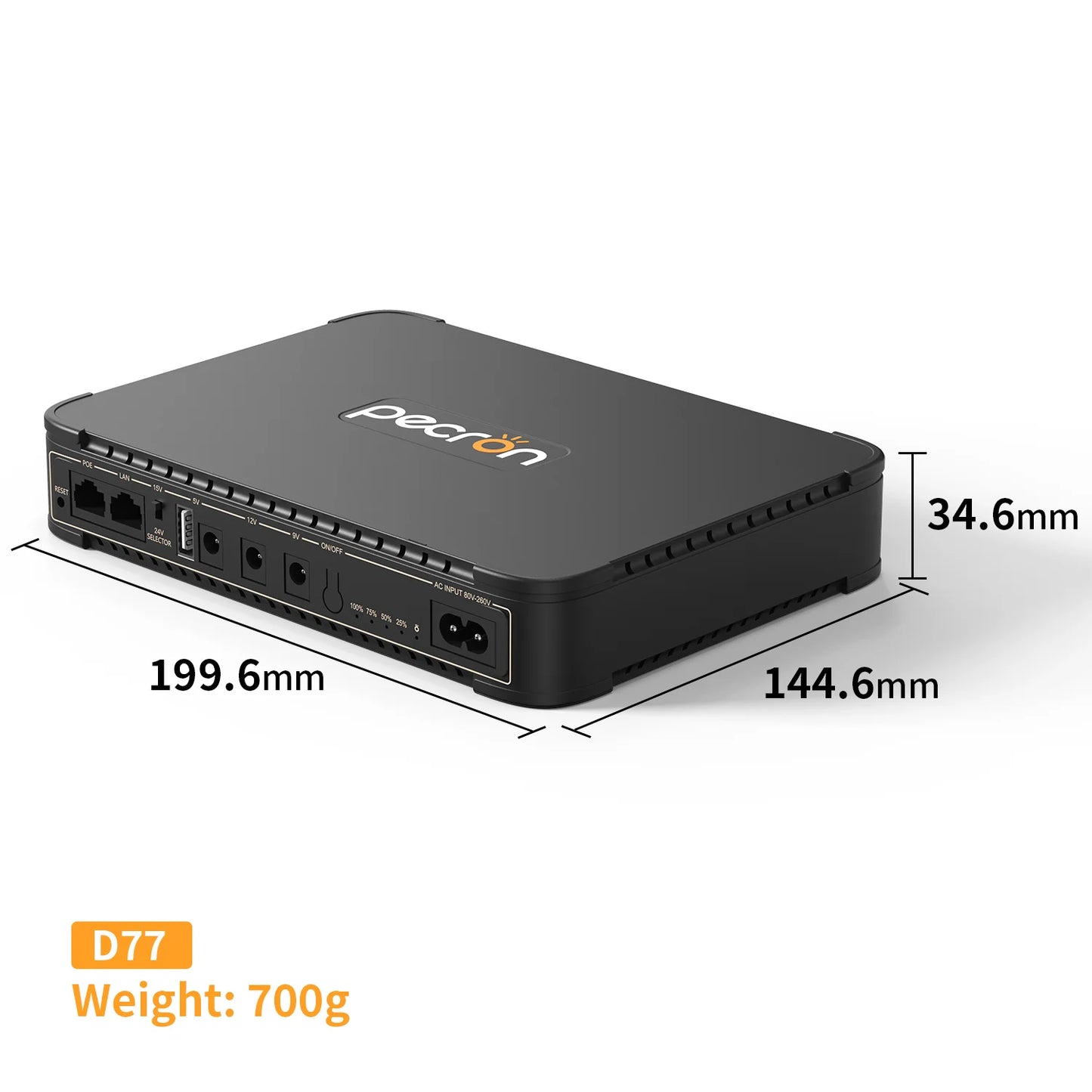 Pecron D77 DC UPS Battery Backup, 76.96Wh Small UPS for Wifi Router/Modem/Security Camera/Phone, with Poe Port, 5V/9V/12V