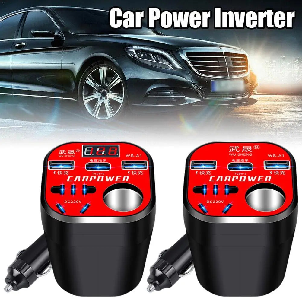 Car Mounted Cup Type Inverter Converter QC Charger Car Power Inverter 24V 12V 220V Fonte Automotiva