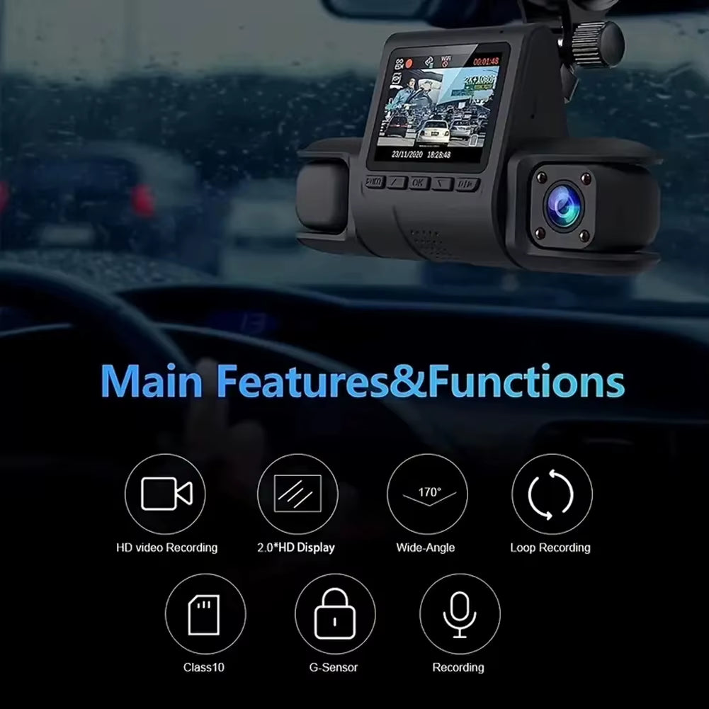 3 Camera Lens Car DVR 3-Channel HD 1080P Dash Camera Dual Lens Dashcam Video Recorder 24H Parking Monitor Dashcam