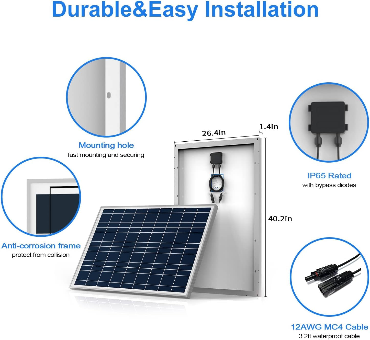 200 Watt Solar Panel Kit, 2 Pcs 100W Polycrystalline Off-Grid System for RV Home Marine with 30A MPPT Charger Controller/Z-Brackets/Y Connectors/Solar Cables/Cable Entry Housing