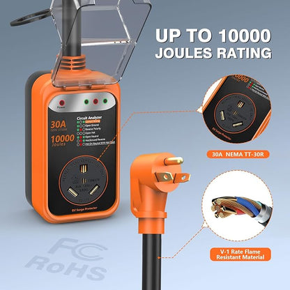 Orange power adapter with detailed features up to 10000 joules 30A NEMA TT-30R