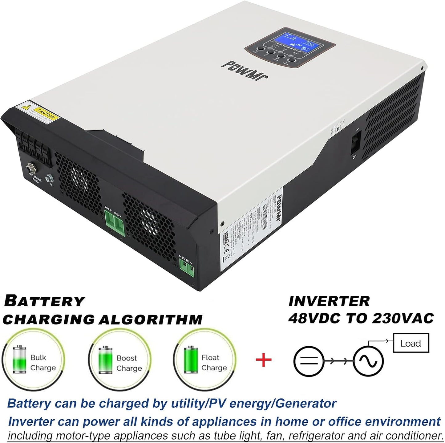 24V Inverter Hybrid All-In-One Solar Inverter, 220V Pure Sine Wave Inverter with 50A PWM Solar Controller Able to Use Utility/Generator/Solar Charge Charge Battery, Work with 24 Deep-Cycle Lead Acid