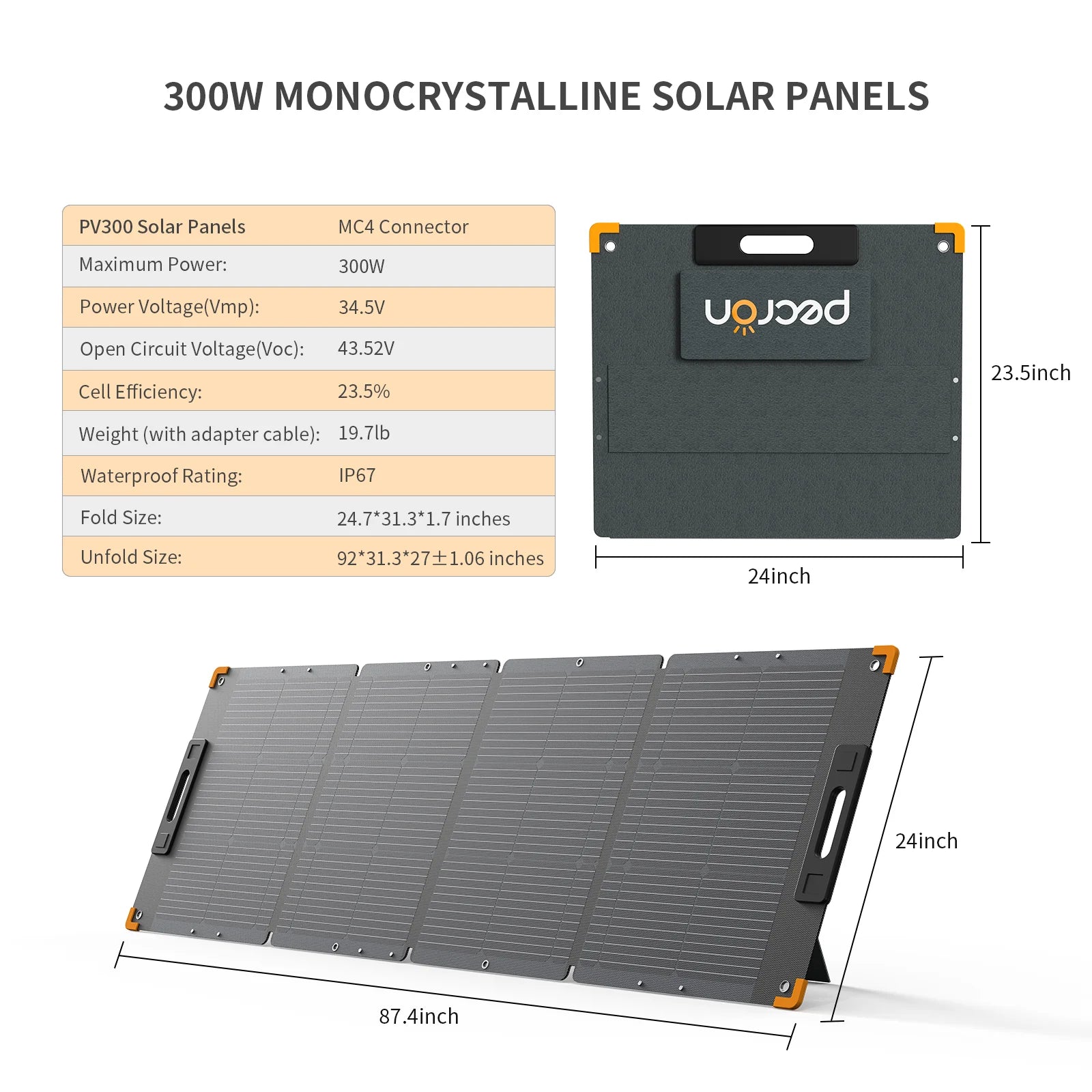 PECRON PV300 300W Portable Solar Panel Waterproof IP67