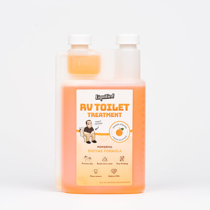 Liquifood RV Toilet Treatment bottle on a white background