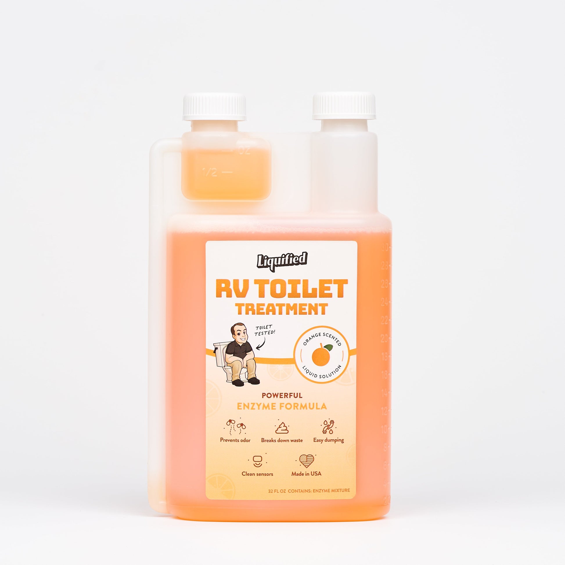 Liquifood RV Toilet Treatment bottle on a white background