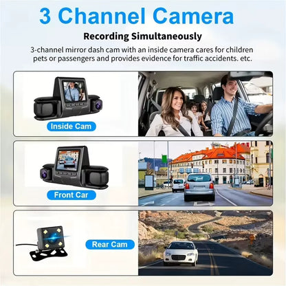 3 Camera Lens Car DVR 3-Channel HD 1080P Dash Camera Dual Lens Dashcam Video Recorder 24H Parking Monitor Dashcam