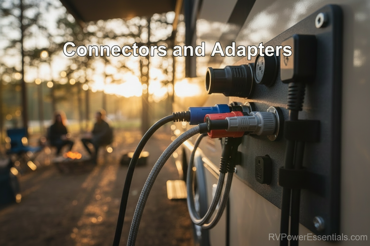 a zoomed in image that highlights the necessary cables and adapters for rv travel and convenience 