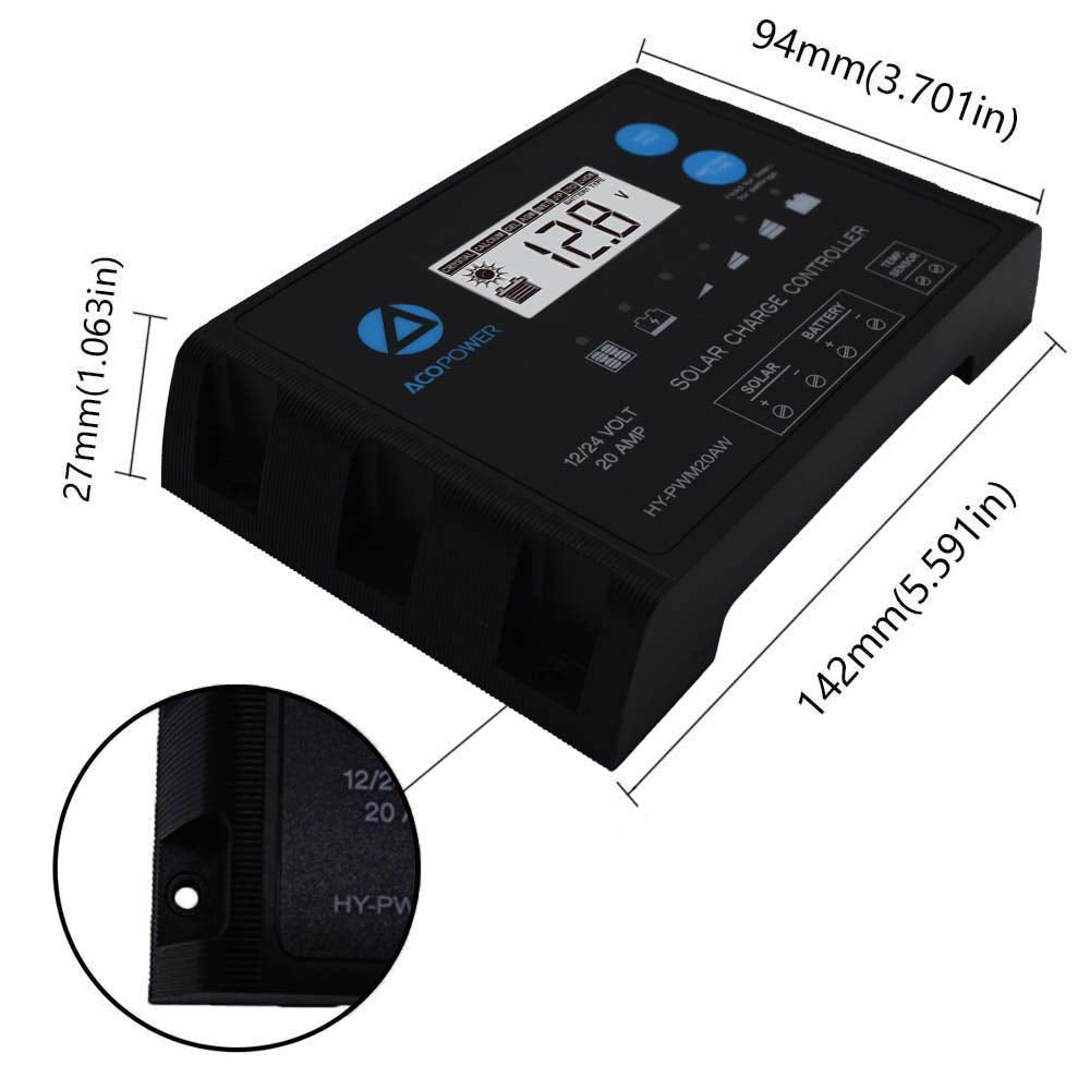 200 Watts 12/24 Volts Monocrystalline Panel Solar RV Kits with 20A PWM LCD Charge Controller/Mounting Brackets/Y Connectors/Solar Cables/Cable Entry Housing (2X100W Kit)