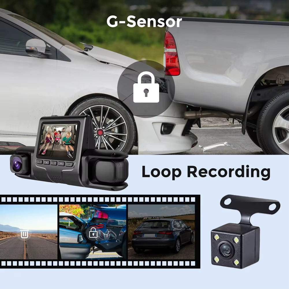 3 Camera Lens Car DVR 3-Channel HD 1080P Dash Camera Dual Lens Dashcam Video Recorder 24H Parking Monitor Dashcam